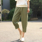 Hnzxzm Cotton Linen Pants Women's Summer Loose Solid Harem Pants Female High Waist Large Size Casual Khaki Calf-Length Pants  Women