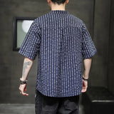 Hnzxzm 2024 Summer Loose Oversized Casual and Lazy Retro Chinese Style V-neck Striped Thin Short Sleeved Cotton Linen T-shirt for Men