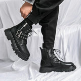 Hnzxzm NEW Luxury Brand Black Men's Chelsea Boots Gothic Biker Boots Men's Casual Leather Outdoor Shoes Ankle Boots for Men