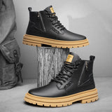 Hnzxzm Designer Brand Men's Elevated Shoes Personalized Genuine Leather Boots Men's Outdoor Work Wear Boots Winter High Top Shoes