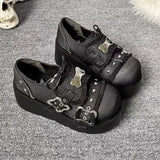 Hnzxzm Punk Metal Chain Chunky Platform Ankle Boots Women Winter Y2K Thick Bottom Denim   Black Gothic Lolita Shoes