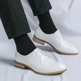 Hnzxzm White Fashion Men's Wedding Leather Shoes Lace-up Black Business Shoes Italy Style Point-Toe Dress Shoes Luxury Soft Wood Oxford