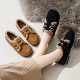 Hnzxzm New Winter Women's Shoes with Plush Insulation Snowshoes Flat Bottomed Shoes Suede Suede Double Button Insulation Shoes