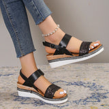 Hnzxzm Fashion Snake Pattern Wedge Sandals for Women Summer Pu Leather Platform Rome Sandalias Mujer Back Strap Non-Slip Casual Sandles