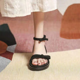 Hnzxzm Ladies Shoes One Word Footwear Black Summer Platform Sandals for Women Bow with Medium Heels Comfort Free Shipping Offer H