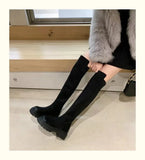 Hnzxzm Suede Chelsea Boots Over The Knee  Women Flats Shoes Platform New Round Toe Designer Gladiator Boots Goth Punk Sexy Women Shoes