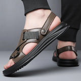 Hnzxzm Summer Sneakers Outdoor fashion Non-slip Men's Sandals Leather Male Beach slippers Footwear New Open-toe Men Roma Flats