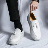 Hnzxzm Summer White Sole Leather Men Loafers Breathable Flats Outdoor Men's Shoes Casual Footwear Male Tassel Lightweight Fashion Shoes