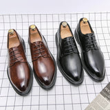 Hnzxzm Men's Dress Shoes Leather Fashion Derby Shoes Classic Casual Business Wedding Footwear Lace-up British Style Male Formal Shoe