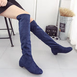 Hnzxzm Women's Boots Round Toe Shoes for Woman Long Winter Knee High Shaft Footwear Big Red Elegant with Low Heels Blue Trend New