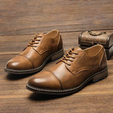 Hnzxzm Men's Dress Office Shoes Men British Style Retro Brogue Shoes Mens Casual Business Leather Derby Shoes Flats Lace-up