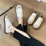 Hnzxzm Wide Toe Sneakers Shoes Women's Lace Up Sneaker Girls Harajuku Half Slipper Sneakers Woman Faux Leather Mules Vulcanized Sneaker