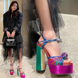 Hnzxzm Fashion Colored Thin Band Sexy Sandals Open Toe High Heels Party Wedding Nightclub Women Thick Heel Peep Toe Pumps Runway Shows