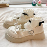 Hnzxzm Kawaii Lace Bowknot White Lolita Shoes Women Heart Buckle Platform Mary Janes Woman Japanese Style Patent Leather Jk Shoes