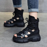 Hnzxzm New Summer Hollowed-out Breathable Thin Roman Sandals Women High-heeled Platform Sandals Wedge Platform Gladiator Shoes