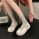 Hnzxzm Fashion Bow Thick Sole Flats for Women's 2024 New Summer Shallow Mouth Girl Mary Jane Shoes Platform Sports Shoes