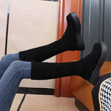 Hnzxzm Boots Elastic Black Middle Heel Shoes For Women Platform Footwear On Promotion Winter 2024 Novelty Stylish Offer Pu