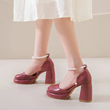 Hnzxzm New Bow High Heel Sandals with Fairy Style Trendy Mary Jane Net Red Pearl Hollow Thick Heel Sandals