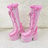 Hnzxzm New Winter Women Snow Boots Platform Wedge High Heel Faux Fur Lady Shoes Female Plush Warm Non-slip Mid Calf Boots Goth Shoes