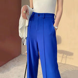 Hnzxzm Blue White Wide Leg Pants Spring 2024 Womens Fashion Loose Women's Pants Office Full Length High Waisted Wide Trousers for Women