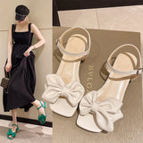 Hnzxzm Large Solid Color Open-toe Sandals Women Summer New One-line Buckle Fashion Temperament Bow Knot Comfortable Women's Shoes