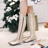 Hnzxzm Large Size Knee High Boots Women Gold Silver Women's High Boot Winter Fashion Zipper Casual Brand Low Heels Long Shoes Female