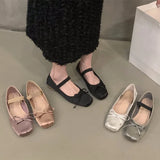 Hnzxzm Brand Luxury Satin Silk Ballet Shoes Woman Classic Square Toe Bowtie Elastic Band Ballerina Flats Ladies Soft Loafers M