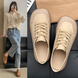 Hnzxzm Woman's Winter New Leather Lace Up Plush Warm Flat Sole Cotton Shoe Soft  Non Slip Widened Round Toe Mom's  Shoes