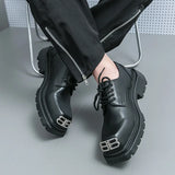 Hnzxzm - New Black Loafers Platform Men Shoes Round Toe Solid Lace-up Size 38-45 Free Shipping Mens Shoes