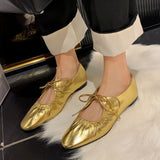 Hnzxzm Ballet Flats Women Pu Leather Shoe Women Narrow Band Loafers Silver Gold Flats Bling Bling Gold Round Toe Spring Footwear