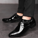 Hnzxzm Casual Business Shoes for Men Dress Shoes Lace Up Formal Black PU Leather Brogue Shoes for Male Wedding Party Office Oxfords