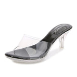 Hnzxzm Summer Ladies Fashion Slippers Transparent Sandals Thin High Heels Crystal 6.5cm 8CM Heels Women Sexy Party Banquet Shoes