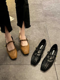 Hnzxzm Women's Shoes: Mary Jane's New Shallow Cut Square Toe Low Heeled Leather Shoes for The Spring and Autumn Season