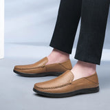 Hnzxzm Men Casual Shoes Luxury Brand Summer Fashion Genuine Leather Mens Loafers Hollow Out Breathable Slip on Driving Flat Shoes