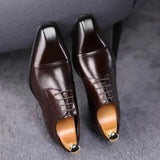 Hnzxzm Men's Leather Shoes Fashionable Classic Three Joint Oxford Shoes  Square Head Business Office Comfortable Casual Shoes For Men