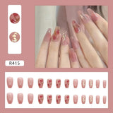 Hnzxzm 24Pcs/Set Long T Glitter Wearing Reusable False Nails Nail Art Full Cover Artificial Fake Nails Ballerina False Nail