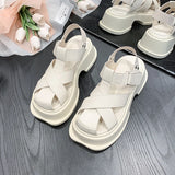 Hnzxzm Fashionable Summer Women's Sandals with Buckle Straps Women's Casual Slippers New Solid Color Thick Sole Women's Flat Sandals