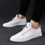 Hnzxzm Classic White Sneakers Men Casual Leather Shoes Male Lace-Up Genuine Leather Flats Fashion Korean Simple Footwear Size 47