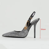 Hnzxzm Luxury Rhinestones Sequined Buckle Women Pumps Elegant Pointed toe Slingbacks Stiletto High heels Spring Summer Fashion Shoes