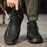 Hnzxzm New Mens Genuine Leather Shoes Luxury Slip on Shoe Handmade Ankle Boots Comfortable Winter Fashion Mid Cut Handmade Zipper Shoes