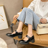 Hnzxzm Autumn New Vintage Round Head White Mary Jane Thick Heel Shoes with Japanese Fashion Small Leather Shoes