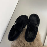 Hnzxzm 2024 New Autumn Winter Women Casual Flats Women's Moccasins Soft Loafers Fashion Comfort Warm Plush Slip on Female Cotton Shoes