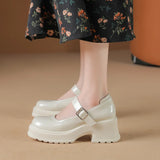 Hnzxzm Thick Sole Mary's French Chunky Heeled Height Increasing Small Princess Leather Shoes