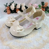 Hnzxzm Lolita Style Cute Round Head  Jane Pumps With Bow Women's Sweet Party Dress Midi Heels Shoes Fashion PU Sandals