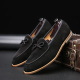 Hnzxzm Fashion Men's Casual Shoes Cow Suede Genuine Leather Men British Style Bowknot Loafers Mens Slip-on Outdoor Driving Flats New