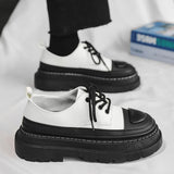 Hnzxzm New Black and White Large Toe Derby Shoes with Thick Soles and Added Lace up Leather Shoes for Casual Men's Leather Shoes