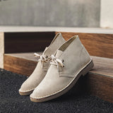 Hnzxzm Spring Summer Cow Leather British Style Desert Boots Men's Lace-up Leather Vintage Boots Tooling Boots Men's Shoes Work Platform