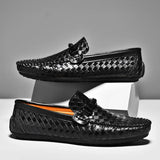 Hnzxzm Leather Men Shoes Casual Flats Men Shoes Breathable Loafers Genuine Leather Slip Moccasins Comfortable Checkered