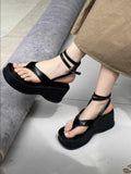 Hnzxzm Black Sexy Platform Elevation Fashion Sandal Women 2024 Summer Outside Wear Lace Sandal Female Korea Style Lace-up Fairy Sandals