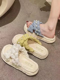 Hnzxzm 2024 New Fairy Style Platform Dissolved Shoes Female Seaside Beach Slippers Ins Pearl Sandals Women's Summer Outer Wear Shoes